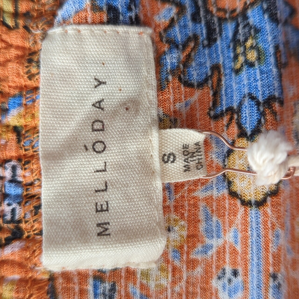 NWT Melloday Floral Ruffle Off the Shoulder Flowy Boho Top Small Blue Orange - Picture 3 of 16